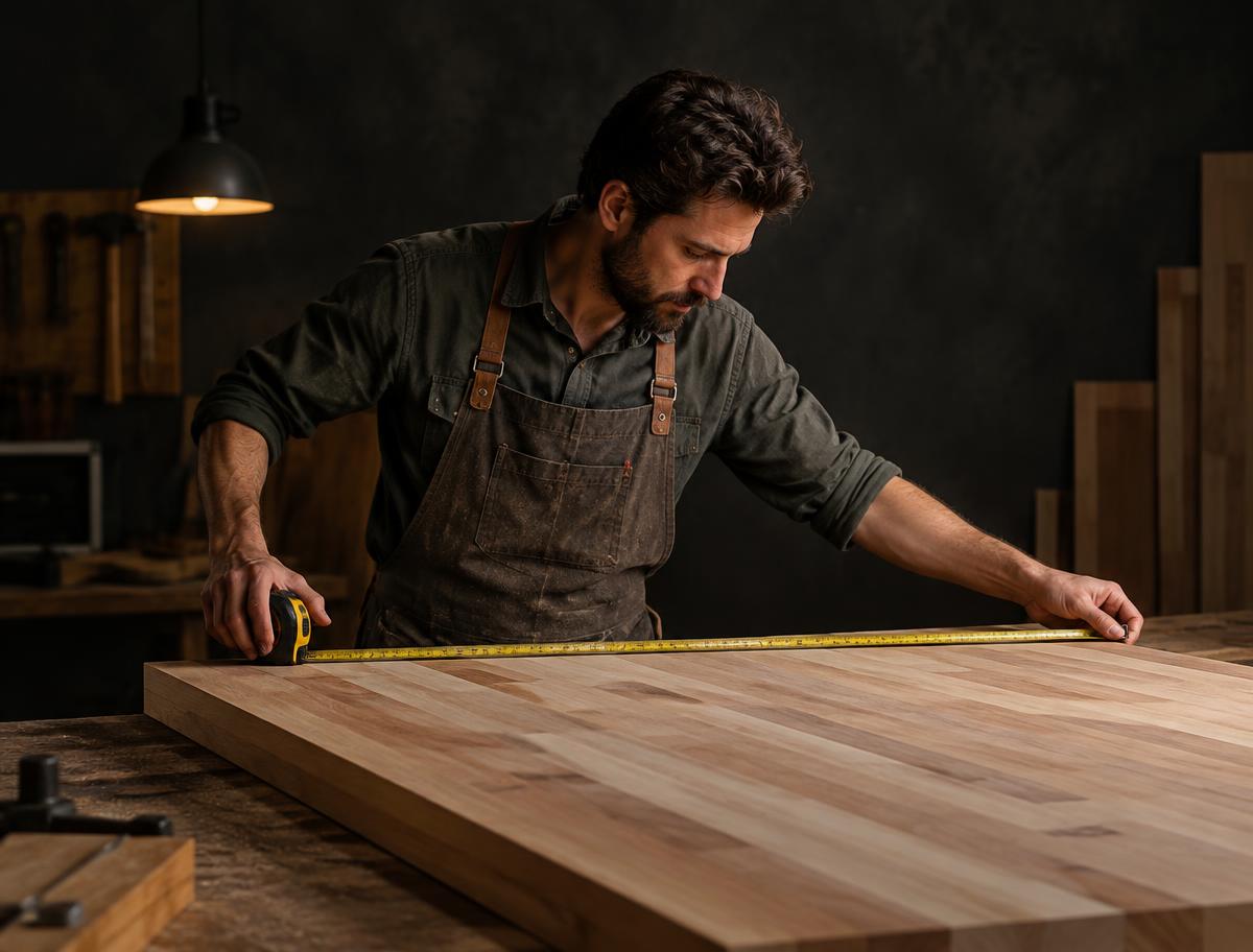 Carpenter working with boards